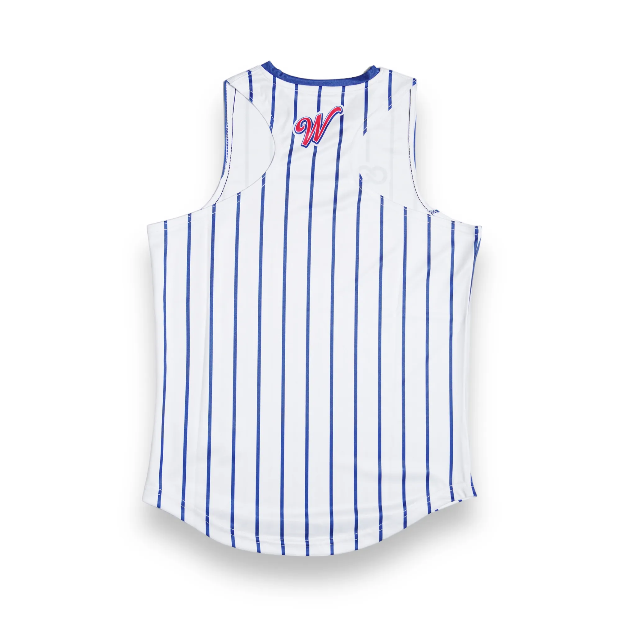 Wooter Custom Racerback V-Neck Baseball Jerseys - blue, white and red design| Wooter Apparel