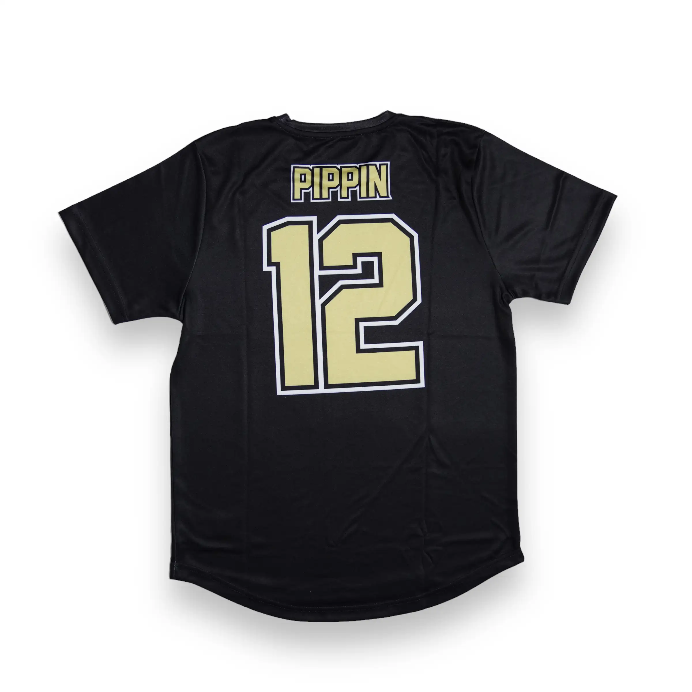 Wooter Custom Crew Neck Baseball Jerseys - PIPPIN - black and vegas gold design